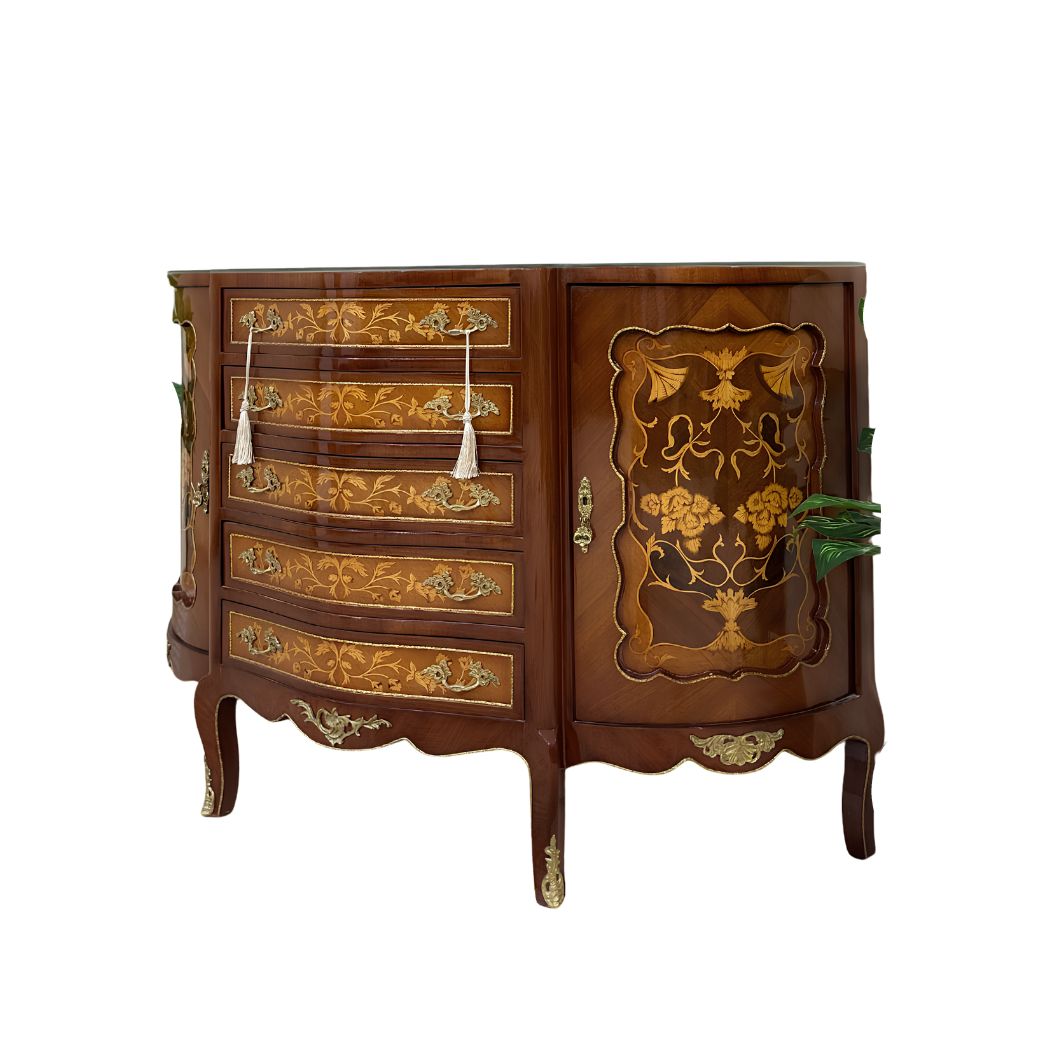 Classic bio made of beechwood and natural marquetry with brass and glass details - GLH-001
