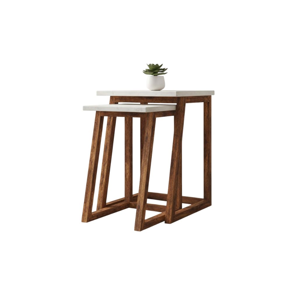 Set of 2 natural wood side tables - OEN-015