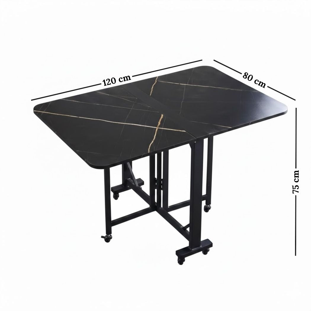 Folding table 80×120 cm with marble-like surface and wheels with brakes – practical and durable