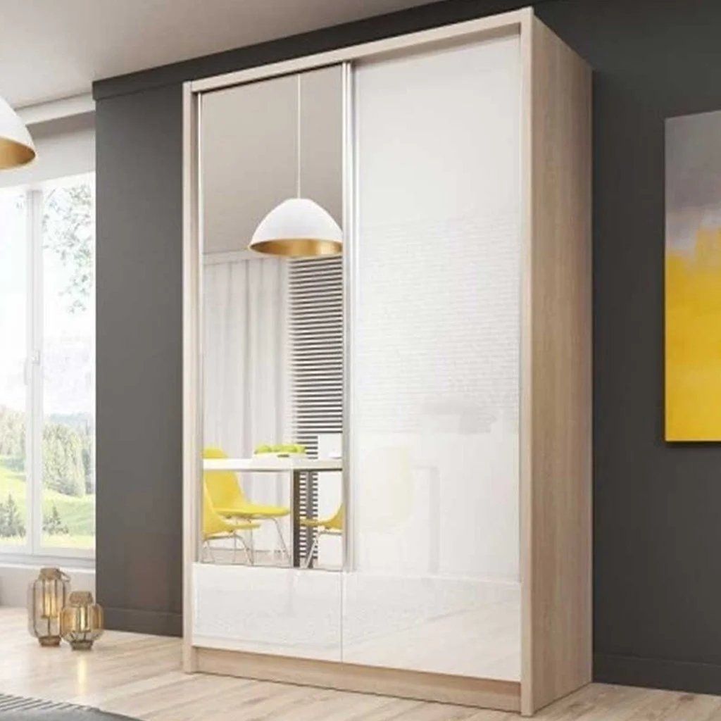 دولاب خشب MDF بطبقة ميلامين 120×50×200 سم  – تصميم عصري ولمسة رتان أنيقة