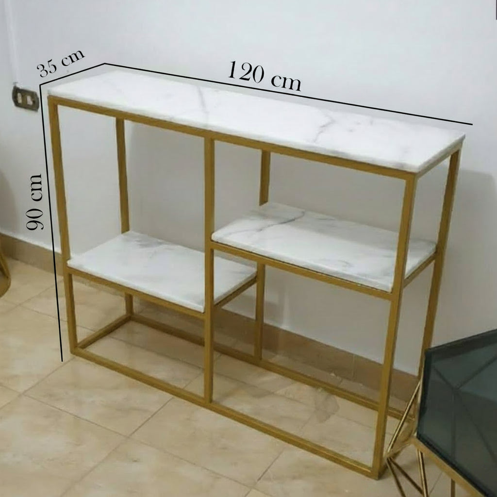 Metal steel console with white Turkish Carrara marble top – luxury design