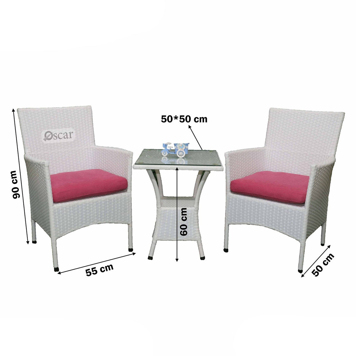 Rattan studio set, 2 chairs and a white table