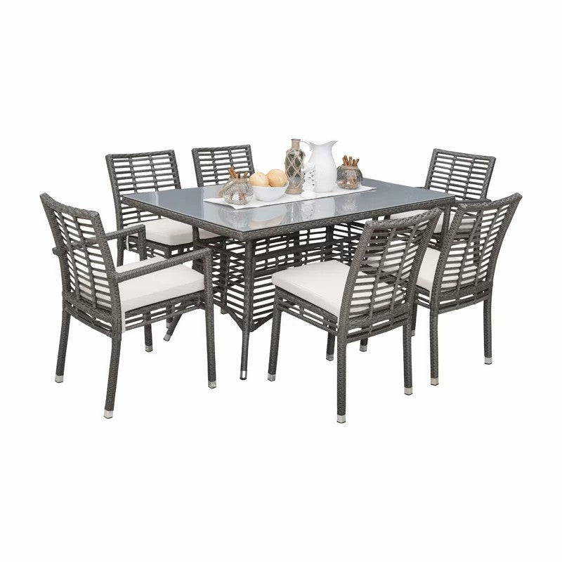 Luckman rattan dining set, 6 chairs and a table