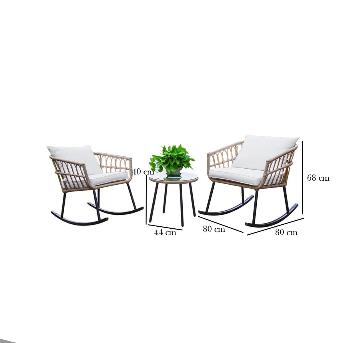 Clay rattan set, 2 chairs and a table