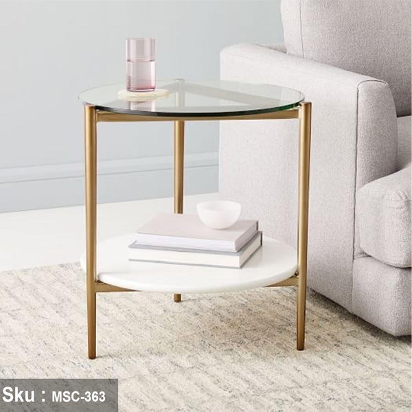 كارول ترابيزة جانبية 50 * 45 رخام و زجاج - اوسكار رتان