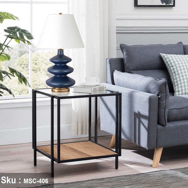 كيان ترابيزة جانبية خشب MDF و زجاج - اوسكار رتان