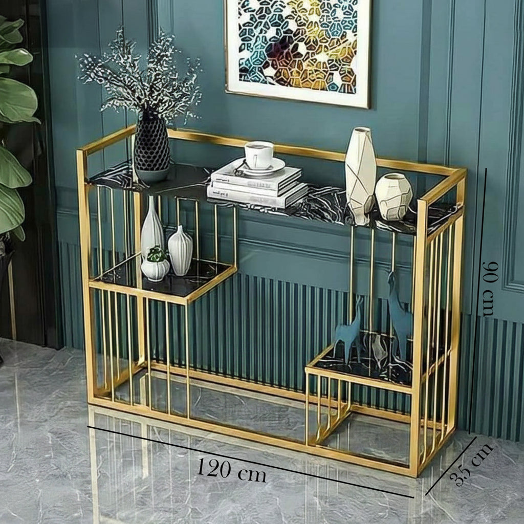 Metal steel console with Spanish black marble top – 120 cm – DEA-085